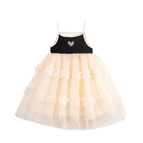 Girls' Dress 2024 Summer New Middle and Small Children Girls Korean Version Tank Top Little Princess Dress Bubble Princess Dress