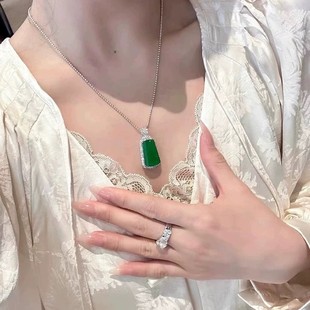[Preferred] New Chinese Style Green Chalcedony Ice Type Yang Green Jade Pendant Inlaid with Plating for Gift Giving