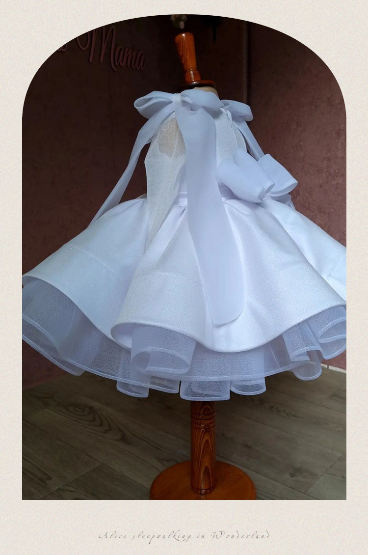 Vestido de cetim branco para menina com laço e tutu princesa_voghion.com