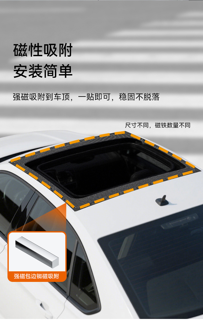 Car Sunroof Mosquito Net, Magnetic Suction Sunroof Mosquito Screen, Suv Panoramic Sunroof Net, Sun Protection and Shading Screen
