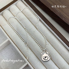 Vinyl Bear Children's Pure Silver Necklace Cartoon Girls' Bracelet Pure Silver Baby Bead Necklace Birthday Gift for Boys