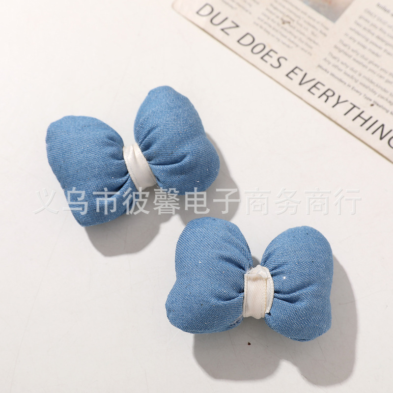 ins清新牛仔风充棉波点条纹布艺充棉蝴蝶结diy发饰发夹服装配件|undefined