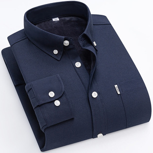 Brand High-end Winter Integrated Cashmere Thickened Long-sleeved Oxford Spinning Shirt Men's Cotton Business Professional Tooling Shirt