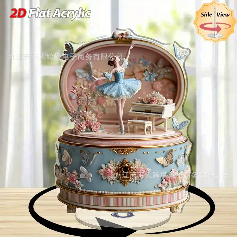 Cross-Border New Spring Hot-Selling 2D Flat Acrylic Rotating Ornaments Ballet Girl Music Box Decorative Ornaments