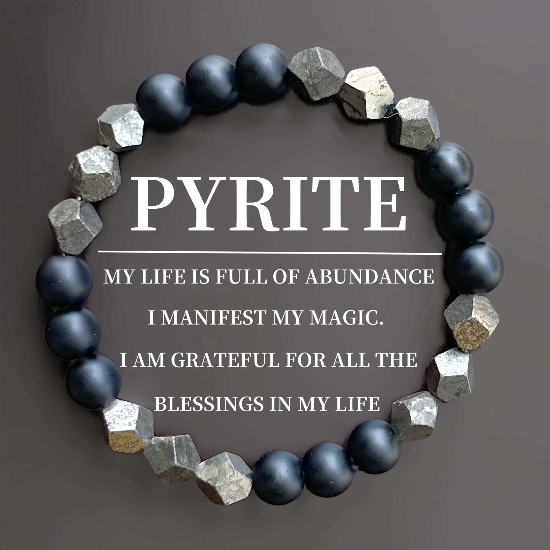 Temu Small Explosion European And American Style Bracelet Natural Cut Chalcopyrite Raw Stone Bracelet Black Agate Bracelet Wealth Bracelet