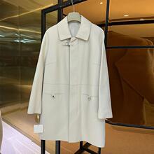 中长休闲羊皮皮衣时尚2024翻领新款绵羊女风衣版进口大衣外套春秋