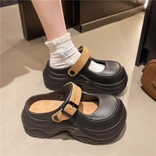 2025 Hole Shoes New Thick-soled Mary Jane Sandals Color Matching Thick-soled All-match Outwear Women's Cross-border Slippers