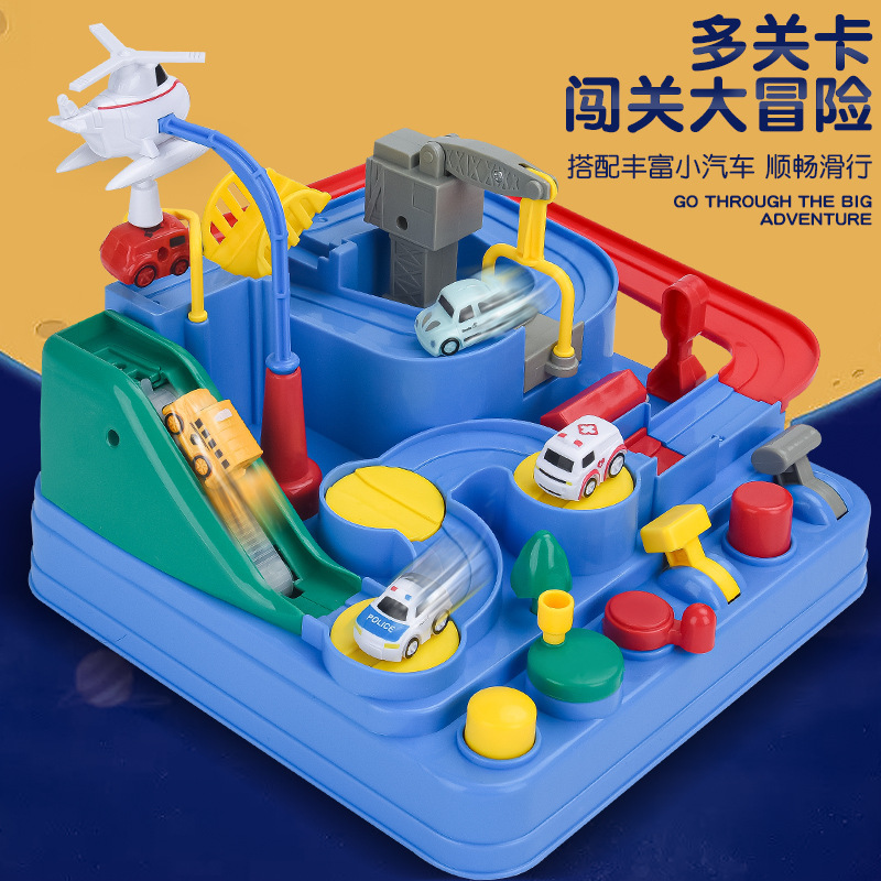 Douyin celebridades de Internet juguetes de aventura para niños rompecabezas niño bebé vagón de ferrocarril estacionamiento coche de juguete al por mayor