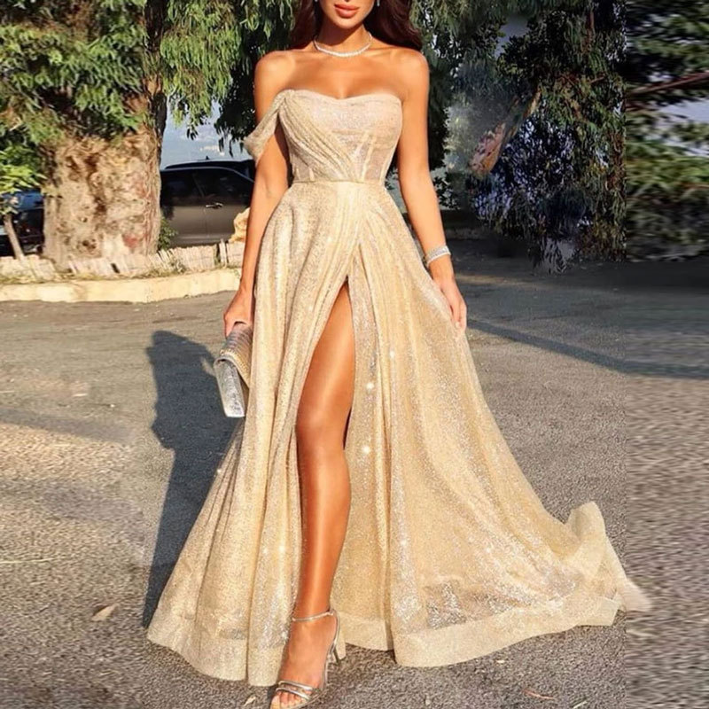 Comercio exterior de Europa y América Amazon AliExpress deseo vestido de noche nuevo tubo de un solo hombro superior sexy split soporte personalización image 1