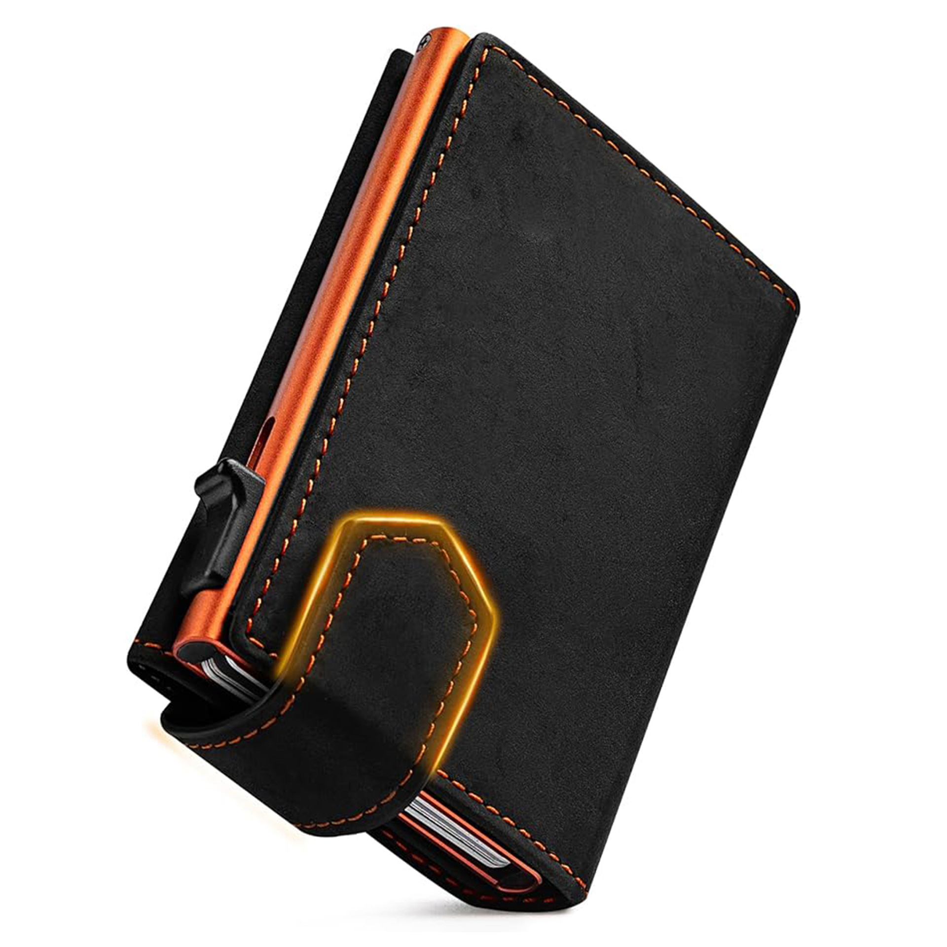 Amazon Personalidad creativa magnetismo bolsa de tarjetas metálicas RFID anti-damagnetismo multifunción cartera de cuero cartera para hombres