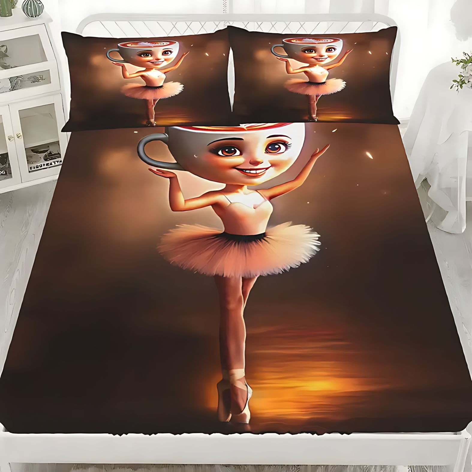 TEMU / JIT transfronterizo textil doméstico niña ballet temático patrón de impresión digital HD cama gaza pillow cover set