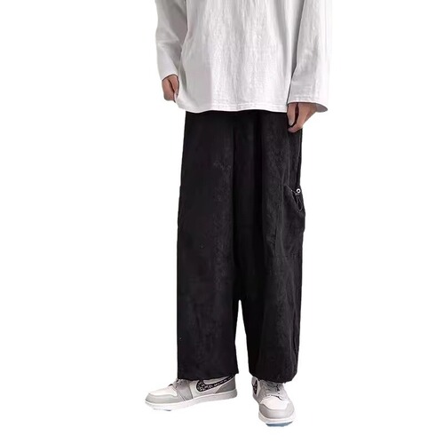 Corduroy wide-leg pants for men, spring and autumn wheat ear pattern loose straight sports casual pants, drooping anti-wrinkle pants for autumn and winter