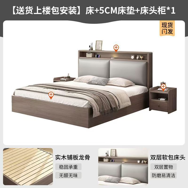 实木床双人1.82米主卧家用1.5米小户型出租房民宿1.2简易单人床|undefined