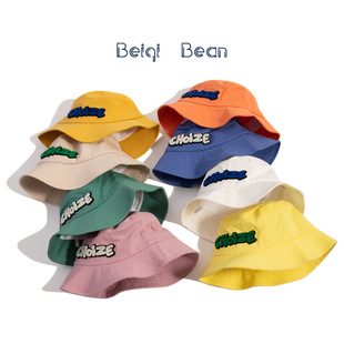 Children's hat fashion Japanese simple three-dimensional letter fisherman hat boys and girls outdoor travel sun protection big brim basin hat