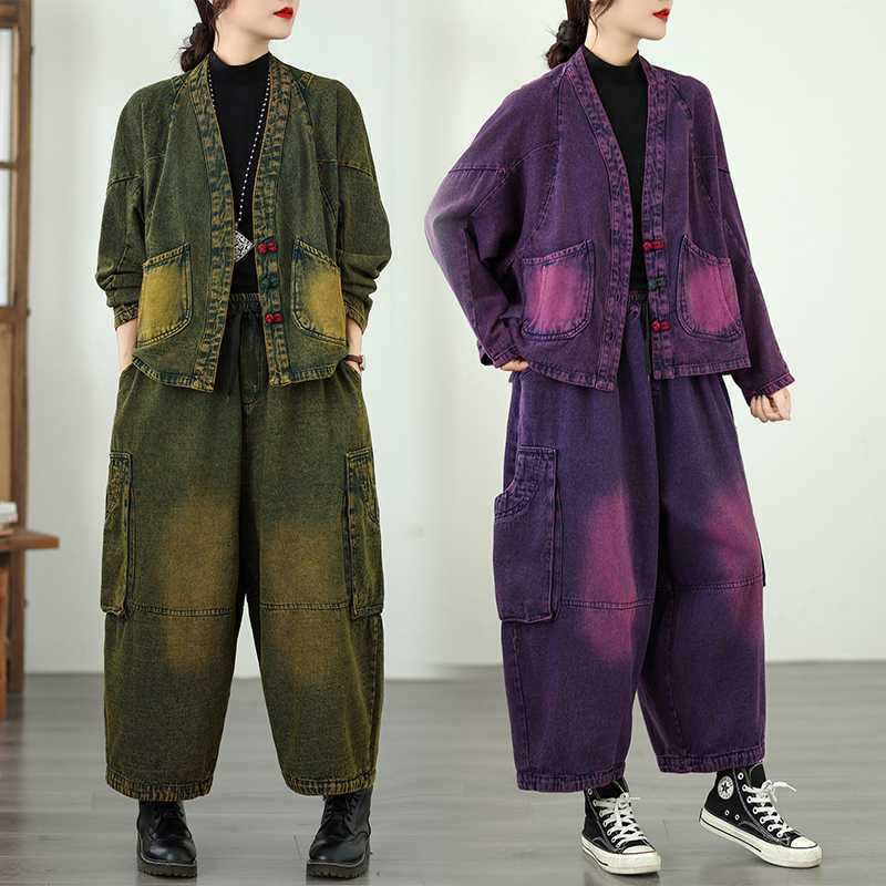 Autumn retro denim three dimensional fashionable set