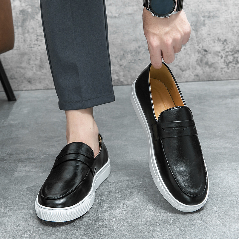 Cross-border 47 tamaño cuatro estaciones nuevos zapatos de cuero de altura baja para hombres sonrientes zapatos de moda casuales zapatos de hombre de un pie image 3