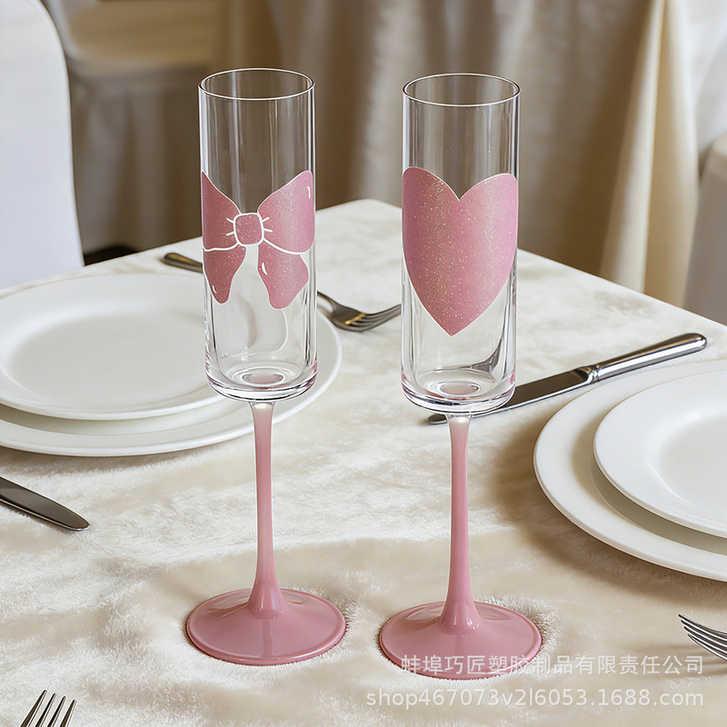 Creative Valentine's Day Glass Goblet Red Wine Glass Wedding Bowknot Home Drinkware Pink Cocktail Champagne Glass Creative Valentine's Day Glass Goblet Red Wine Glass Wedding Bowknot Home Drinkware Pink Cocktail Champagne Glass