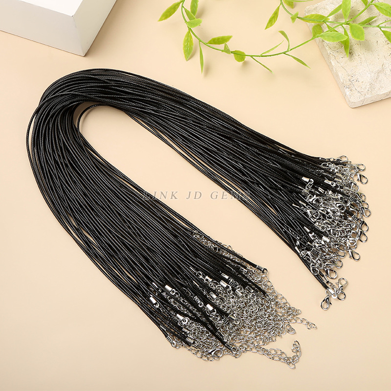 45-60cm黑色蜡绳手工diy项链绳龙虾扣皮绳仿牛皮吊坠绳韩国蜡线