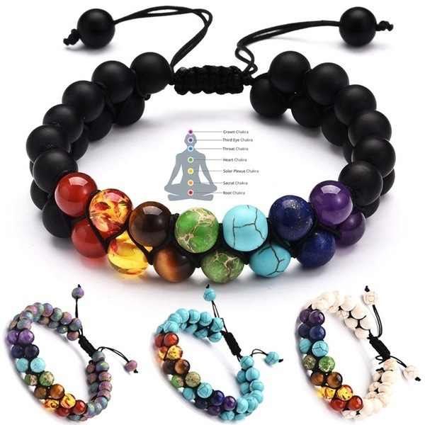 Amazon New Colorful Stone European and American Men's Black Volcanic Stone Yoga Energy Bracelet Volcanic Stone Seven
