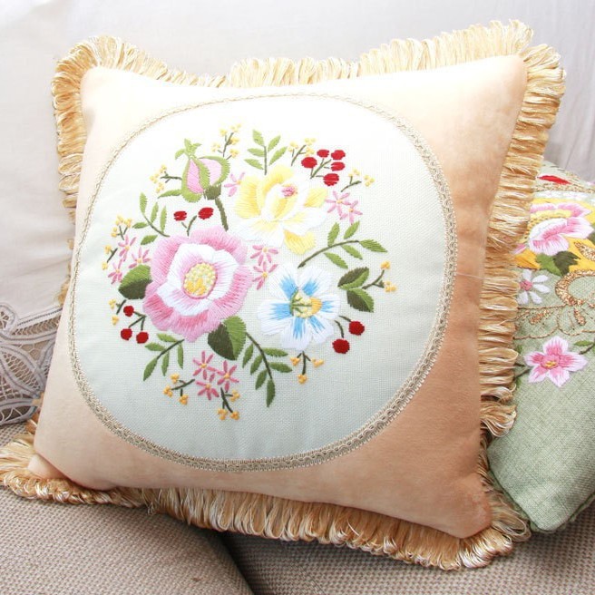 Jinhao bordado fábrica al por mayor hecho a mano bordado Cruz puntada DIY cinta bordado cojín almohada Guangzhou 04