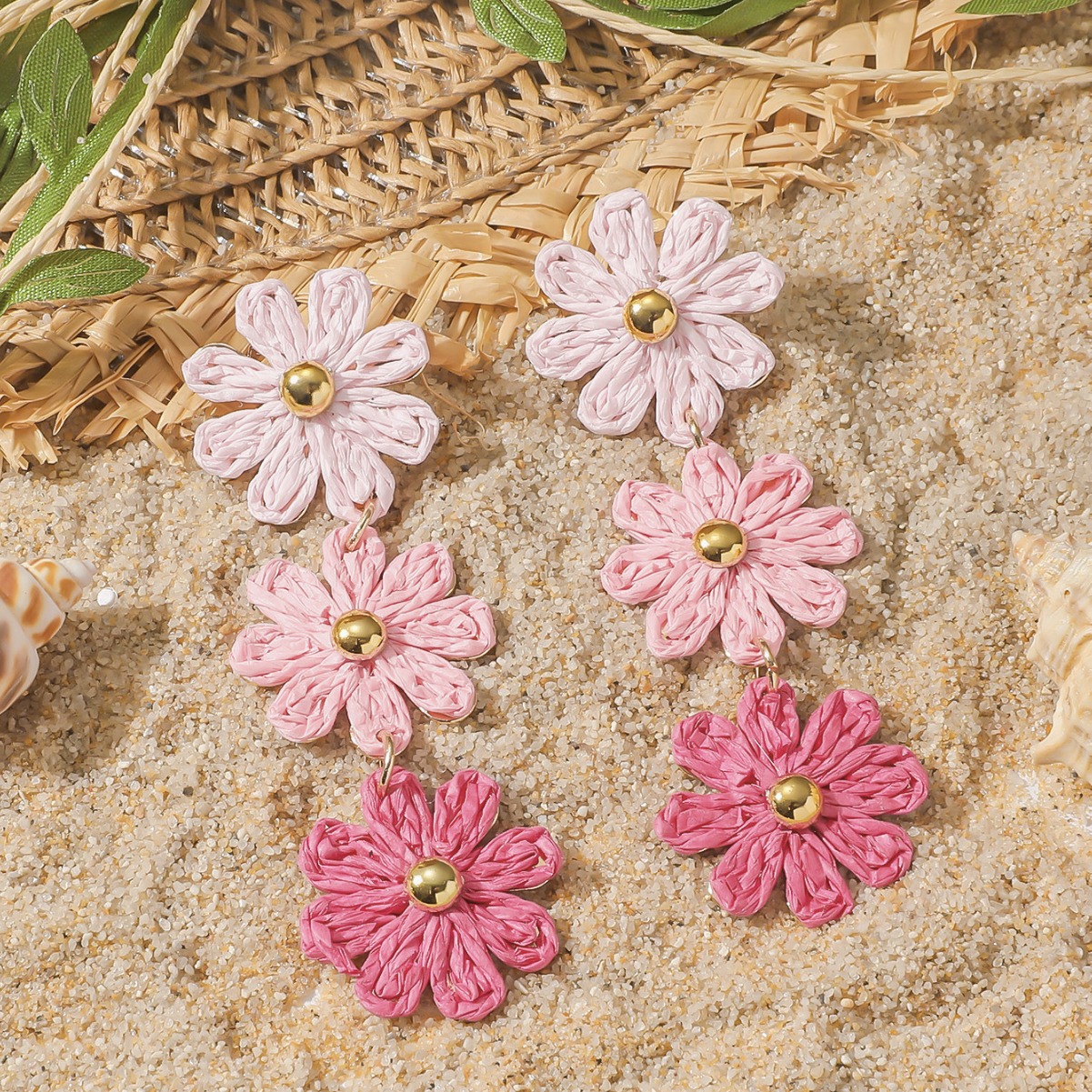 16g Weight Steel needle Ear Needle Material Drop Earrings Classification 1 Pair Quantity Holiday, Daily Occasion raffia, Iron Material Flower Pattern All Seasons Season Women's Gender Pastoral Style 1 Pair Pastoral Flower Raffia Iron Drop Earrings 6