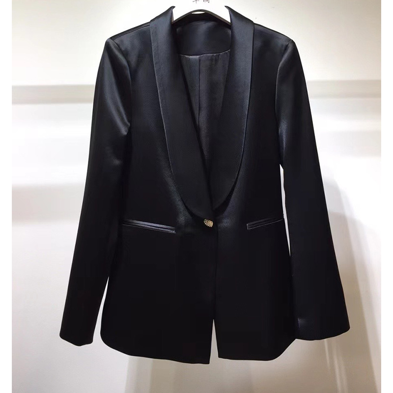 European Women's Fashion French-Style Green Fruit Collar Single-Button Acetate Satin Slim-Fit Blazer Long-Sleeve Regular Trendy Suit