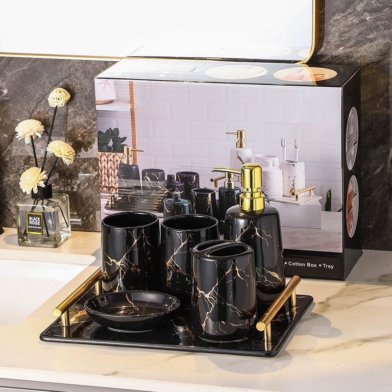 Baños del hotel con oro pintado set de lavado de comercio exterior creativo de mármol botella de emulsión enjuague bucal accesorios de baño