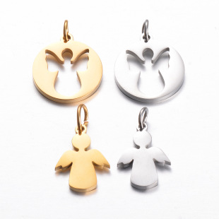 Cross-Border Hot Selling Stainless Steel Angel Girl Pendant Cut Out Angel DIY Necklace Bracelet Hanging Ring Accessories