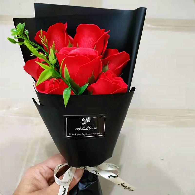 Regalo del Día del maestro 7 flores de jabón pequeño ramo de rosas artificiales Regalo de Cumpleaños Sanba Festival Día de San Valentín