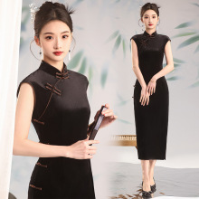 夏露2024年春夏新款改良旗袍无袖丝绒气质演出日常改良旗袍苏州货