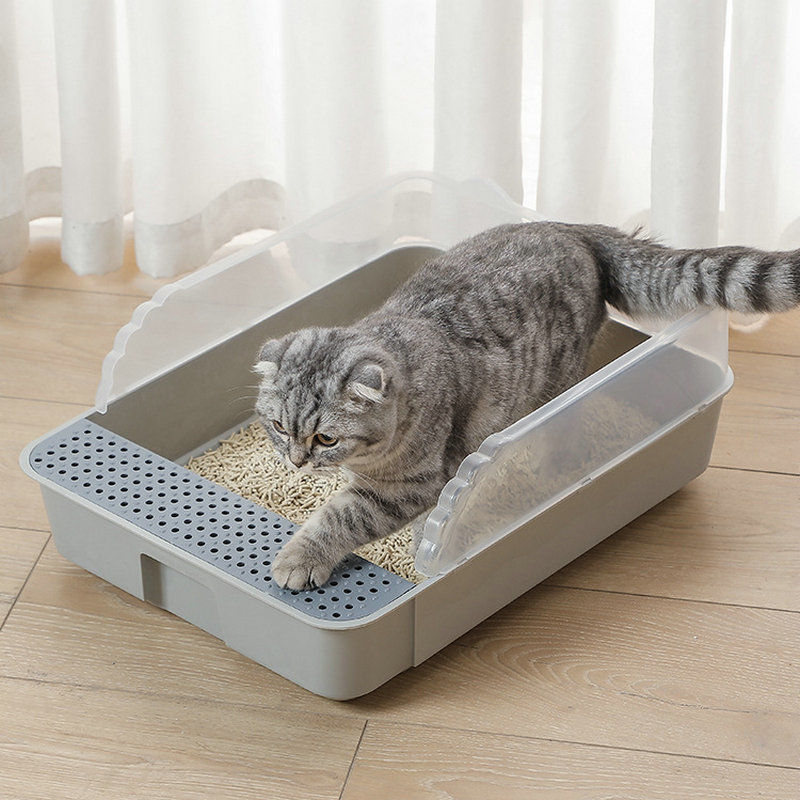 Cat litter Basin Large Half Closed Cat Toilet trumpet cat feces Kitty Supplies Amazon