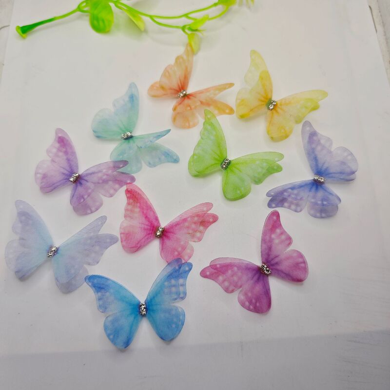5cm Thin Tulle Butterfly, Double-Layered Butterfly with Rhinestones, DIY Hair Accessories, Shoe and Clothing Accessories, Photography Materials 5cm Thin Tulle Butterfly, Double-Layered Butterfly with Rhinestones, DIY Hair Accessories, Shoe and Clothing Accessories, Photography Materials