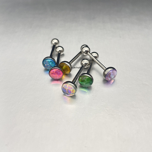 ins hot European and American popular titanium steel multi-color mermaid lin zircon tongue nail external thread stainless steel piercing jewelry