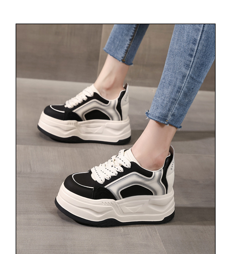 Giày sneaker nữ đế dày tăng chiều cao phong cách vintage — màu đen chi tiết 12