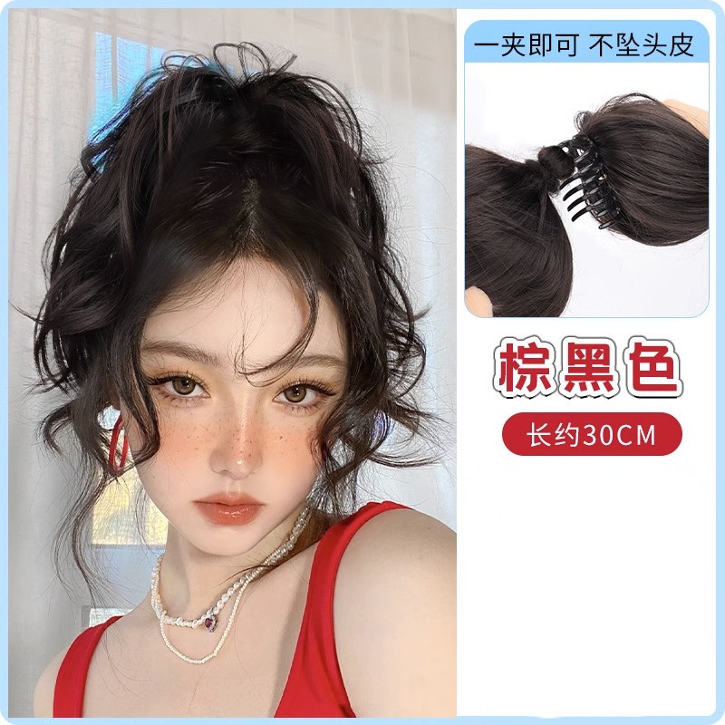 Peruca de cola de caballo femenina simulación natural de la fuente de cabello humano real mitad de la cola de caballo alta red roja cráneo alto cola de caballo falsa ligera