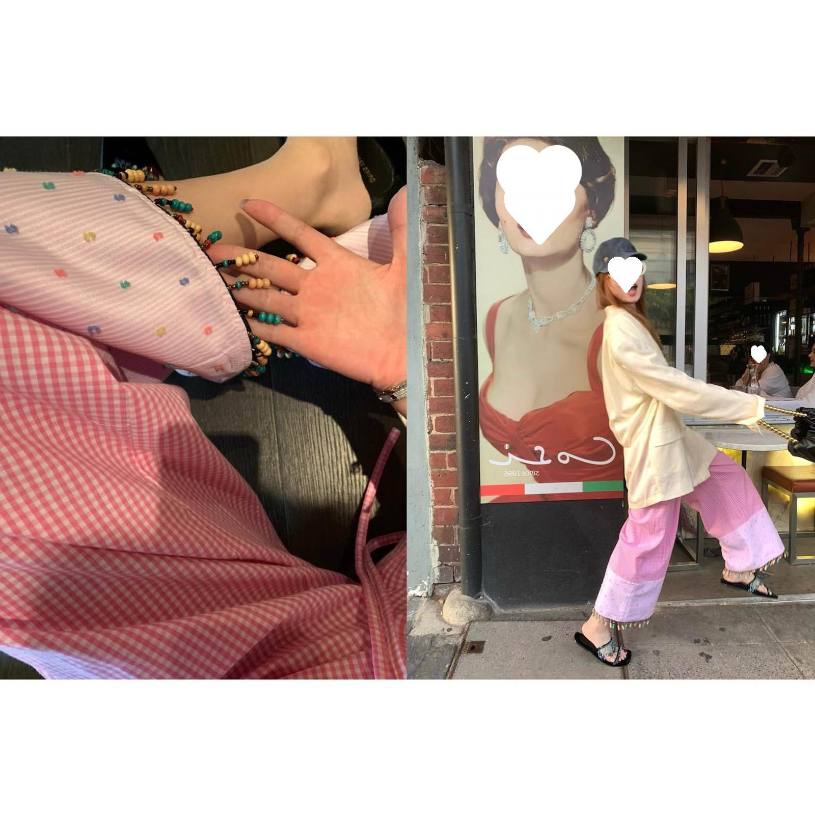 Ready Stock/Gy Rabbit Is Free in Summon, Fashionable Pink Plaid Splicing, Hand-Beaded Wide-Leg Pants