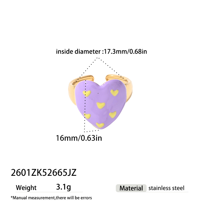 Tina Europa y los Estados Unidos acero inoxidable transfronterizo pintado goteo de aceite esmalte ondulado punto de corazón Y2K venta caliente amor abierto anillo mujer