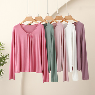 Spring and Autumn Thin Modal Crewneck plus size Base Shirt Loose Casual All-match Top for Middle-aged Mother Long-sleeved T-shirt