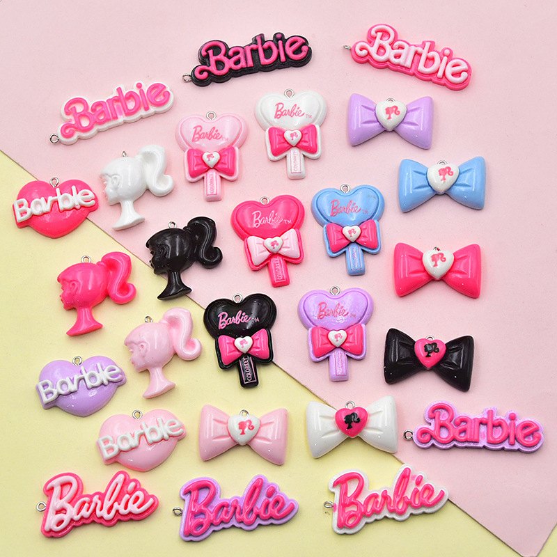 Colorful letter brand love lollipop bow head portrait earrings pendant cartoon resin Barbie series pendant