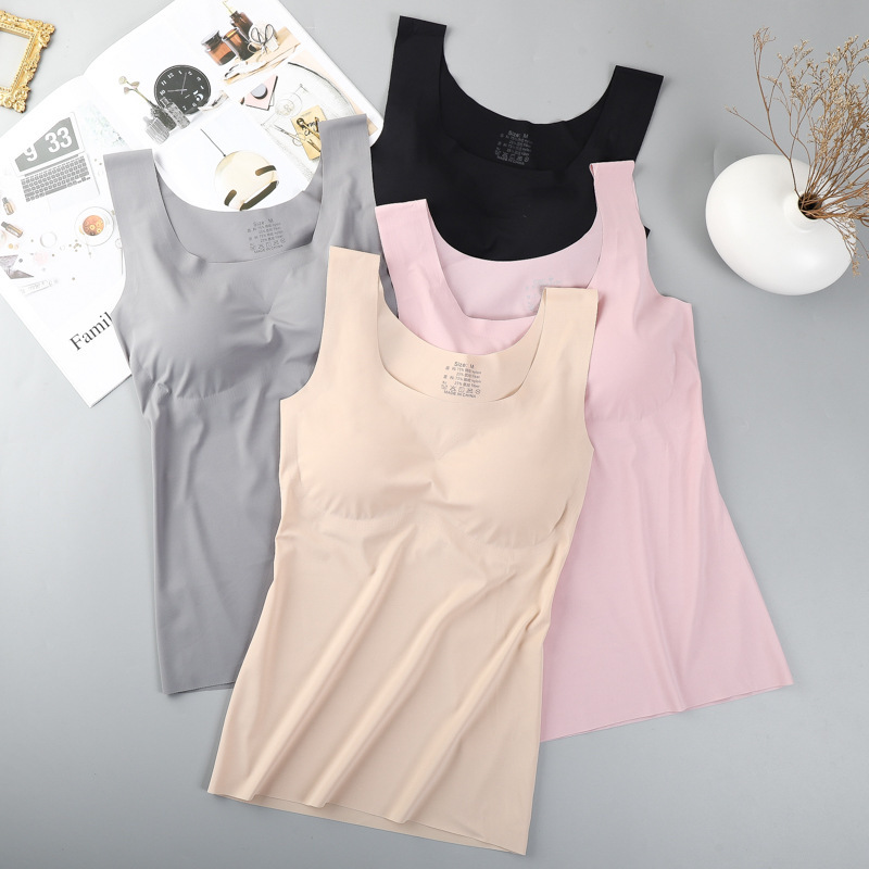 One-Piece Ice Silk Seamless Wire-Free Push-Up Sleep Yoga Long Wide Shoulder Sports Women's Vest Bra Intimates for Women