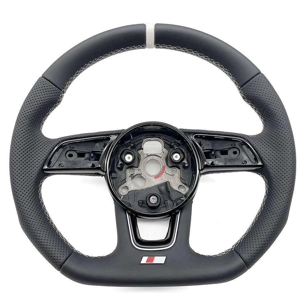Suitable for Audi A4B9 S model, semi-perforated white stitching, white leather, standard alignment, no buttons, no paddles, steering wheel base