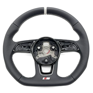 Suitable for Audi A4B9 S model, semi-perforated white stitching, white leather, standard alignment, no buttons, no paddles, steering wheel base