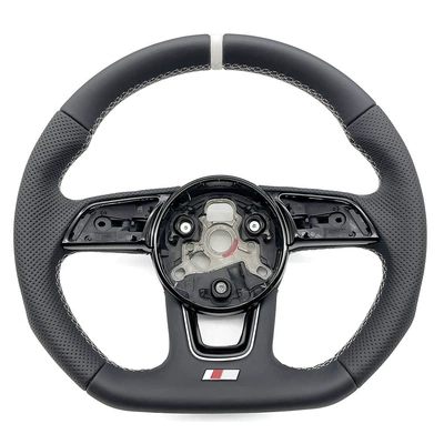 Suitable for Audi A4B9 S model, semi-perforated white stitching, white leather, standard alignment, no buttons, no paddles, steering wheel base
