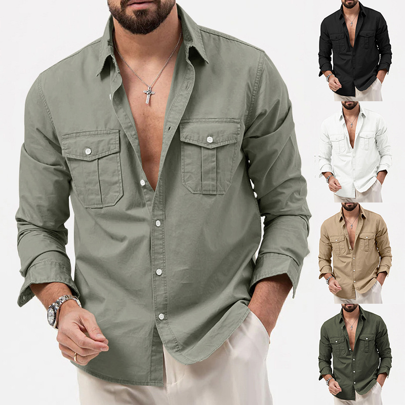 2024 New Men's Shirt Multi Pocket Casual Long Sleeve Top for Men_voghion.com