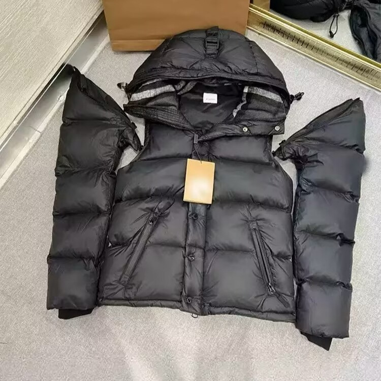 Cross-Border Plus-Size High-End Black and White Couple's Plaid Patchwork Detachable Sleeve Hooded down Jacket Thickened Cotton Coat