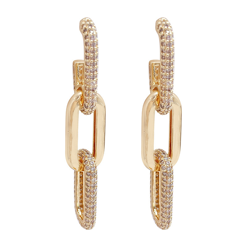 Designer-Stil, schwere Handwerkskunst, Mikrodiamant-Ohrringe, modische und ultraglänzende lange Metallkettenohrringe_voghion.com