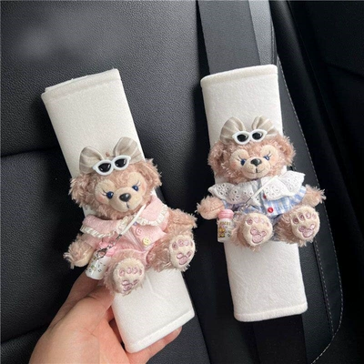 Seat belt shoulder pad, Vinci Dada Car Seatbelt Shoulder - sweet-face-powder-set-2-blue-checkered-white-velvet-shoulder-pads