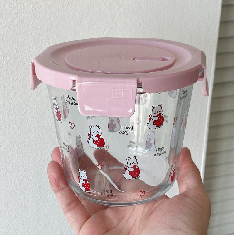 Bolimei sala de flores conejo de vidrio resistente al calor crisper con tapa sellada caja de Bento tazón de vidrio