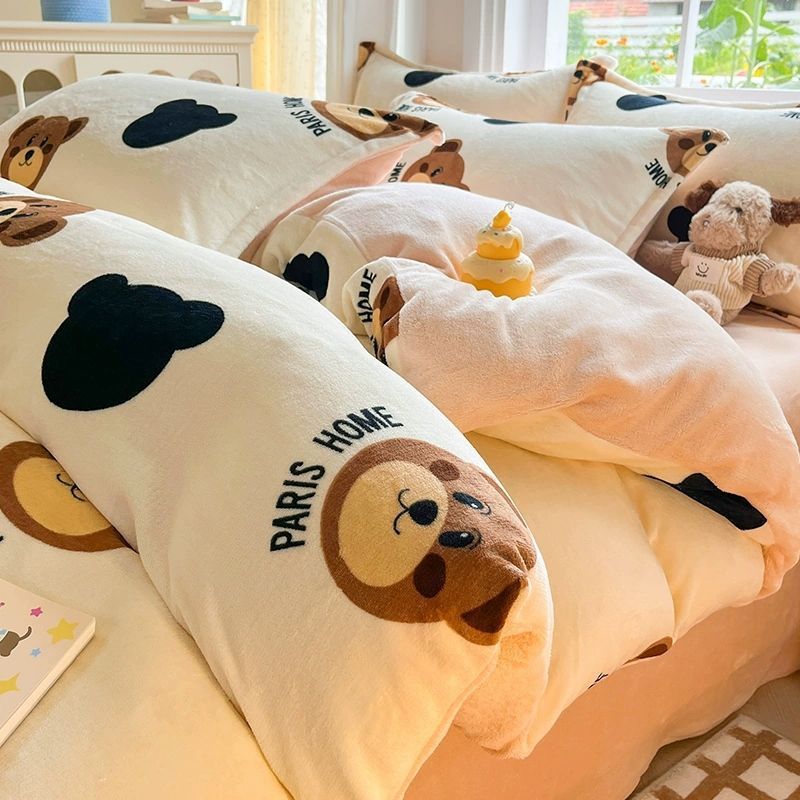 2025 leche de cama de terciopelo de invierno más terciopelo espeso brida sábanas de terciopelo de coral cubierta dormitorio conjunto de tres piezas