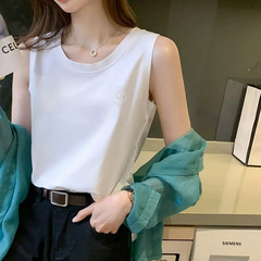 2024 New Summer Stylish Slimming Solid Color Simple Women's Summer Embroidered Outerwear Tank Top